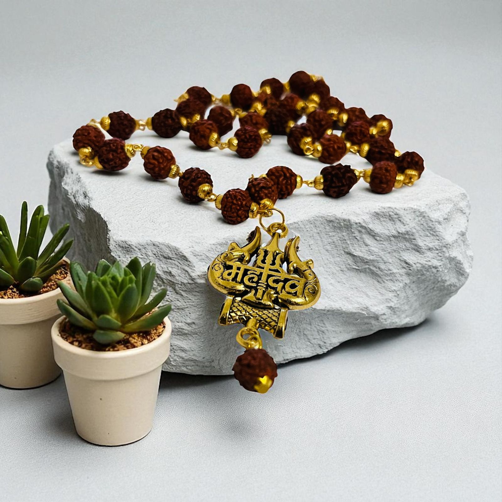 Gold Plated Rudraksha Om Trishool mala original certificate