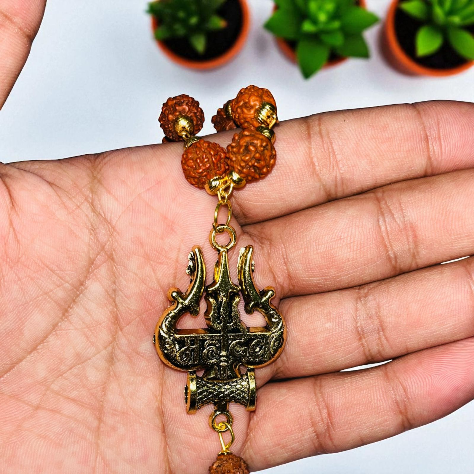 Gold Plated Rudraksha Om Trishool mala original certificate