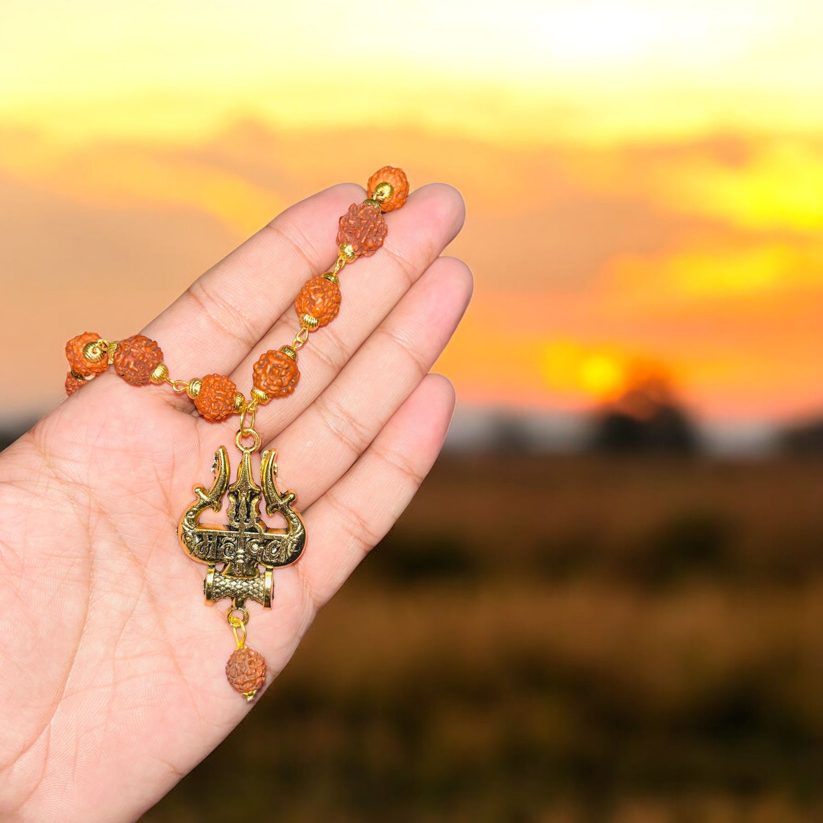 Gold Plated Rudraksha Om Trishool mala original certificate