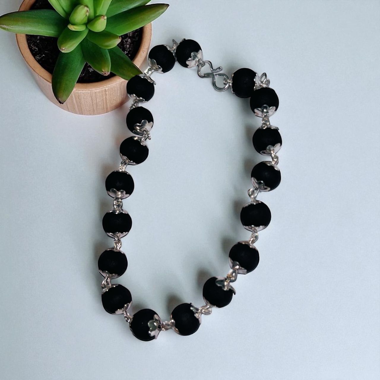 Karungali Malai Bracelet with Silver Cap