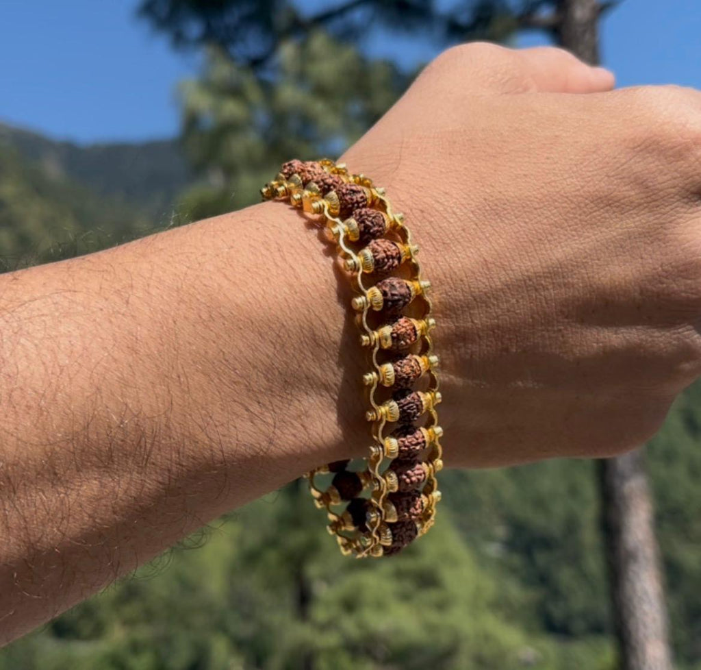 Gold Plated Rudraksha Om Trishool mala with  Modern Bracelets Combo