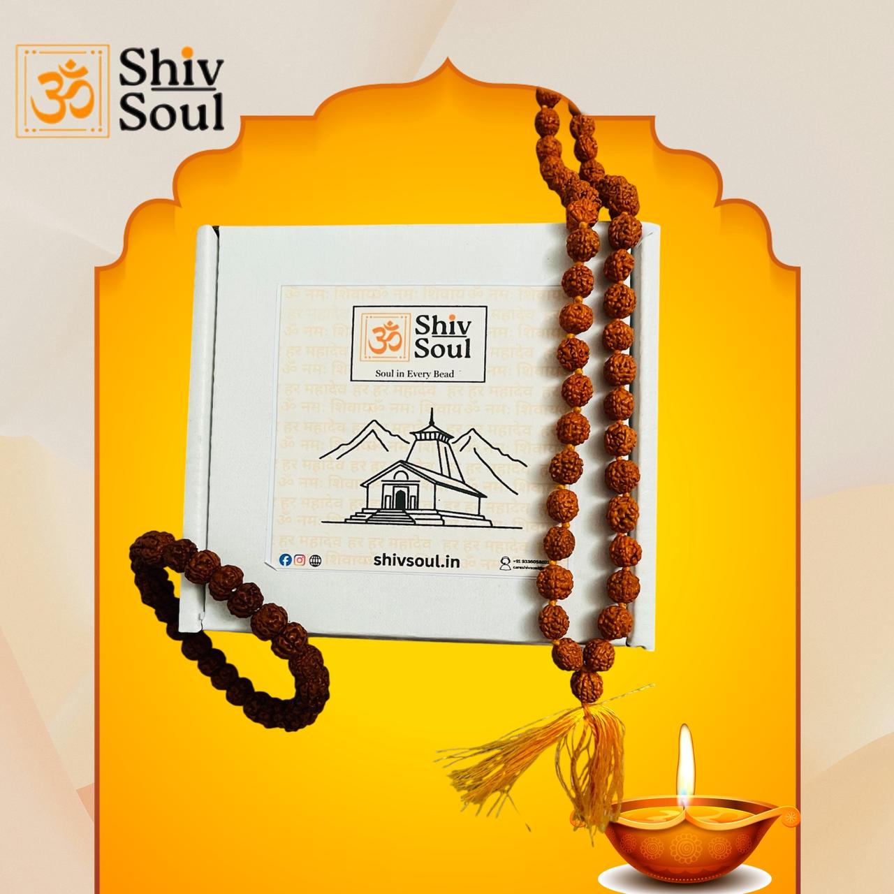 108 Beads 5 Mukhi Rudraksha Mala & Bracelet Combo